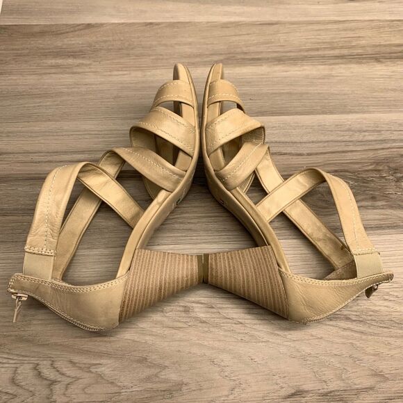 Nero Giardini Block Heels Strappy Beige Back Zip Women’s Shoes Size EU 38 US 7.5 - Picture 3 of 12